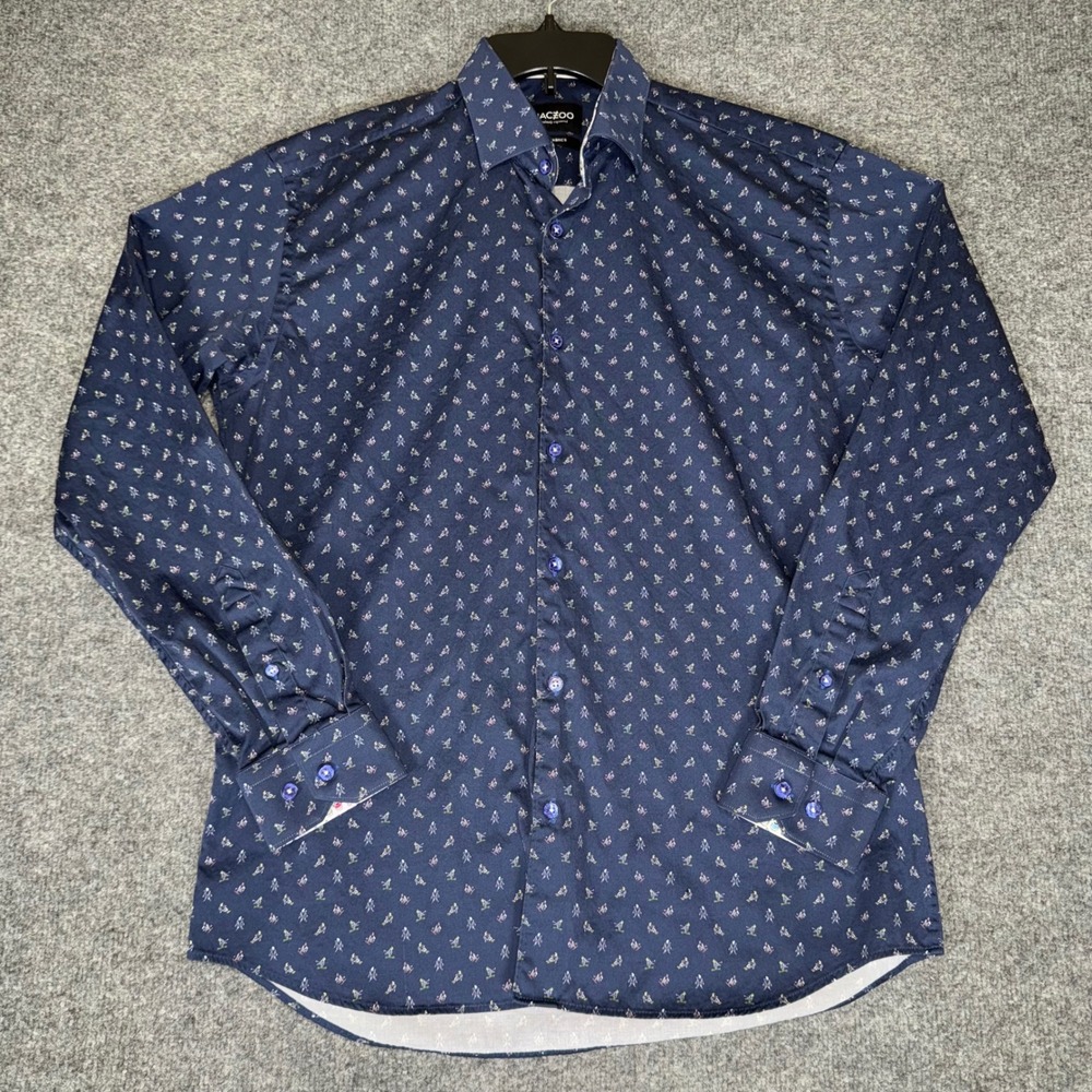 Maceoo Shirt Mens Medium Blue Geometric Button Up Long‎ Sleeve Casual Dressy